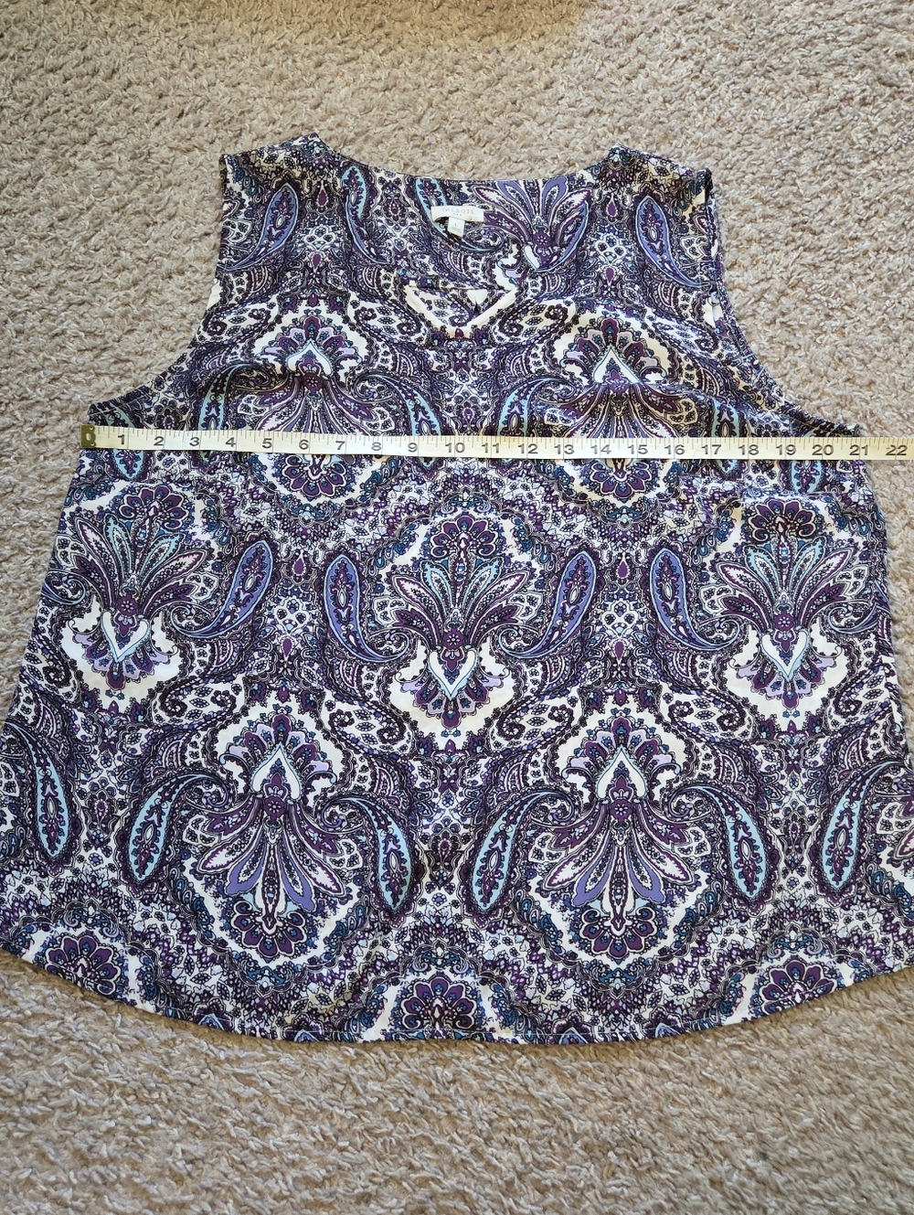 Talbots Sleeveless Paisley Blouse Size Large Blue Purple Top EUC - Picture 4 of 5